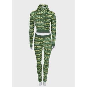 Chanel Green Cashmere Cowl Top Pant Suit Set  EU36/S